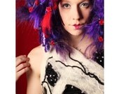 Plum Purple Wig with Roses for Halloween Punk Gothic Lolita by hair nurse Lana Guerra spunky whimsy bob with red streaks