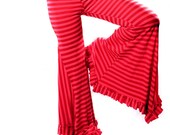 Belly Dance Wide Leg stripe PANTS. in Red Carnival Stripes Mermaid Shape Legs, high waist Gothic Vampire Lounge pants