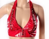 Vampire Halter Top, Blood Red Warrior Spike Bra pvc alligator skin vinyl Gothic Glam Metal Tribal Fusion Belly Dance festival Cosplay Fetish