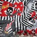SALE. Skulls, Flowers, Stripes, Dots, Frills, Bustle Looking Patchwork Broken Doll Carnival WRAP AROUND Skirt, crude designs by lana AOA