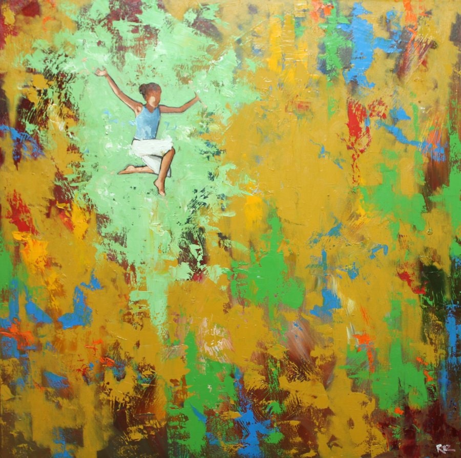 Leap painting 316 30x30 inch portrait original oil painting by Roz
