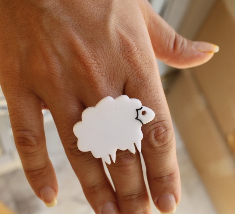 Lamb Ring,Plexiglass Jewelry,Lasercut Acrylic,Gifts Under 25