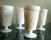 4 Anchor Hocking Milk Glass Pedestal Goblets