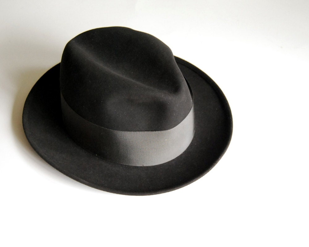Vintage Mens Fedora Hat Wool Dobbs Black Mad Men Hat Size 6 3/4