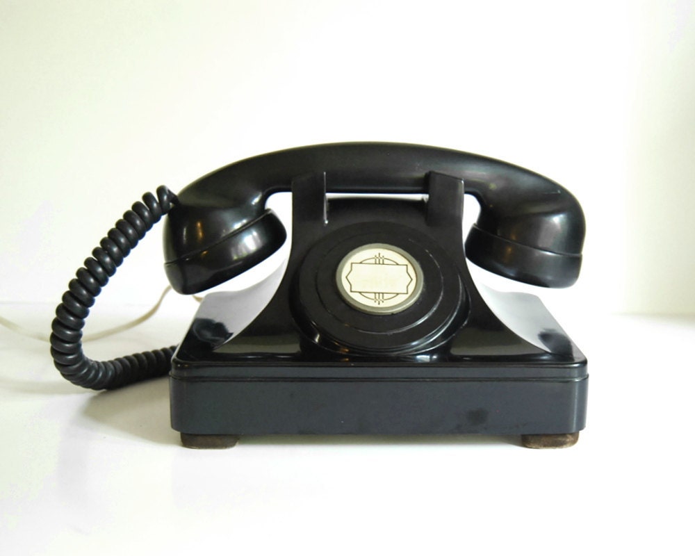 Vintage Telephone North Electric Galion 1940s Art Deco Black Desk Inner Office or Hotel Phone Working