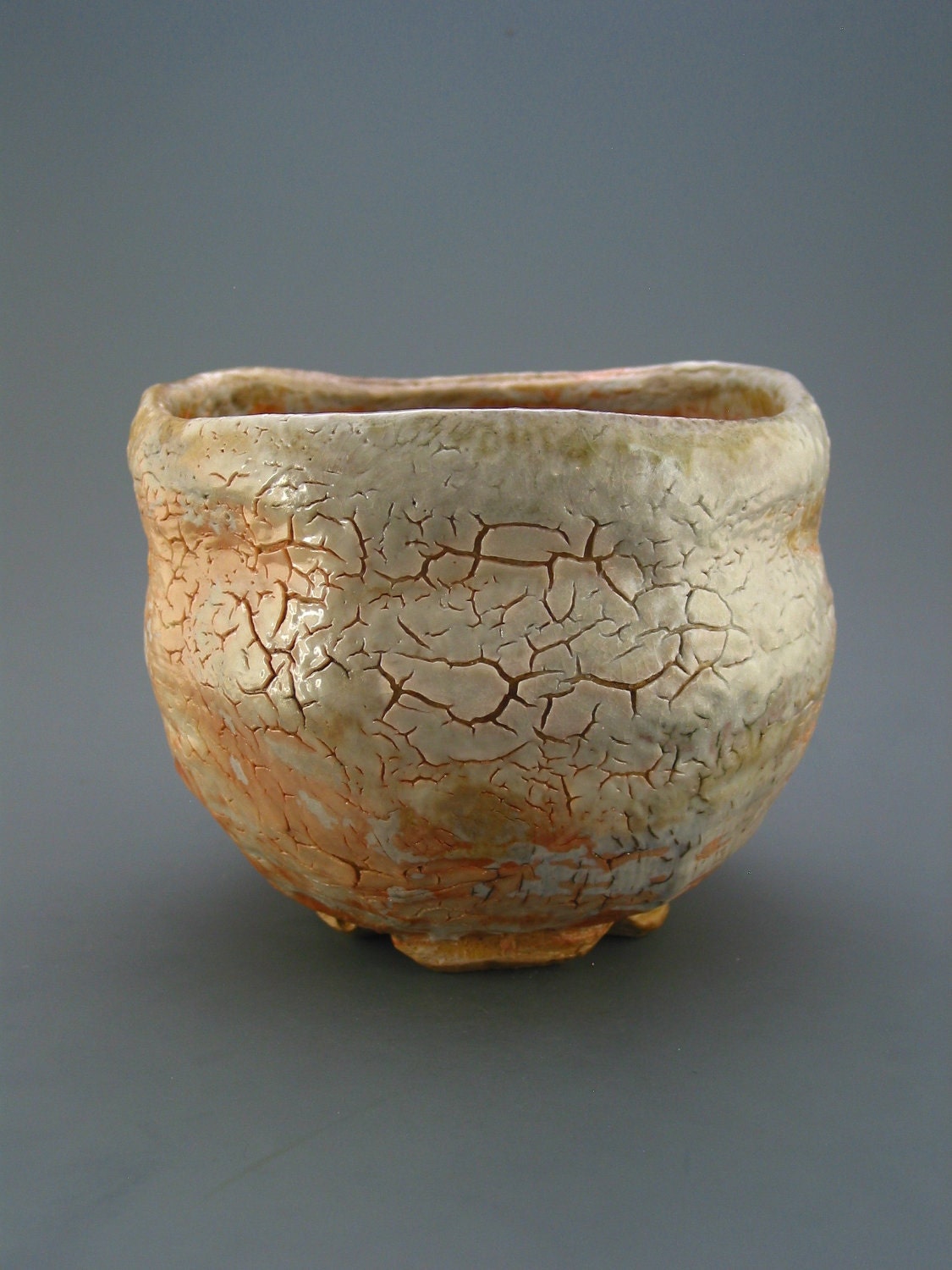 Bonsai Container, wood-fired stoneware with crawling shino glaze.