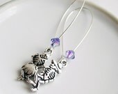 Dancing Skeleton Earrings, Day of the Dead, Violet Swarovski Crystals, Dia De Los Muertos, Sugar Skulls, Extra Long Dangles