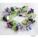 Charm Bracelet, Spring Flowers, Purple Lilac Mint Green, Lampwork Glass Beads, Vintage Lucite, Swarovski Crystals Sterling Silver