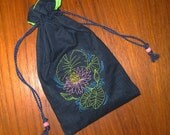 Tiny Tote Pouch Purse Organizer Embroidered Water Lilies Asian Japanese Design