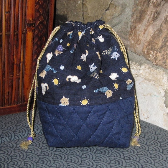 Quilted Bottom Bento Small Duffel Japanese Cats Kittens Design