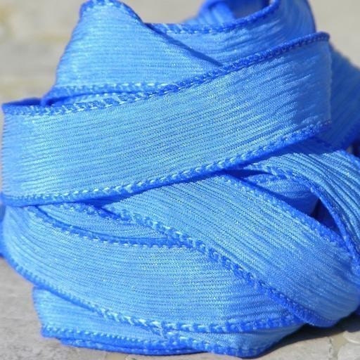 Sky Blue 5 Silk Ribbons Hand-Dyed Sewn Strings Medium