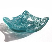 Turquoise Paisley - Printed Glass Trinket Dish
