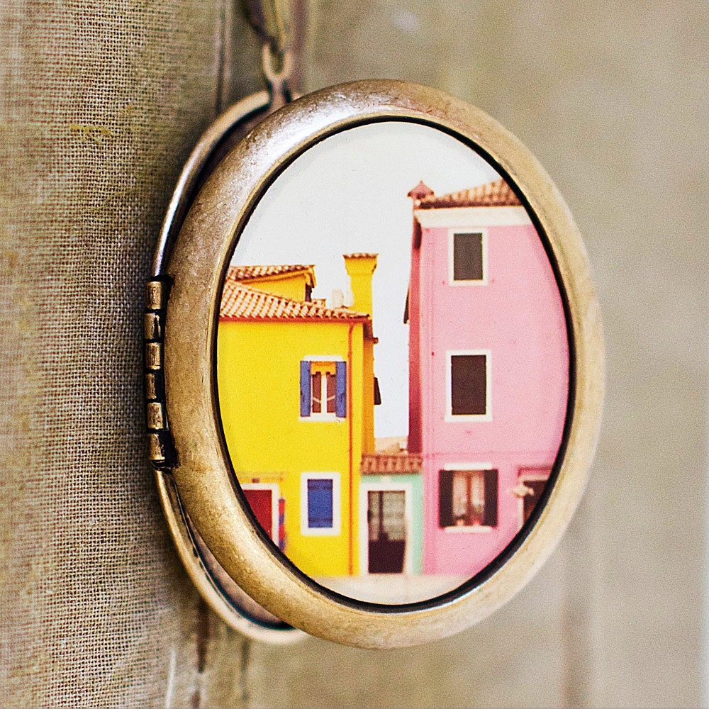 Photo Locket - C'mon Get Happy - Pastel Houses in Italy Photo Locket Necklace