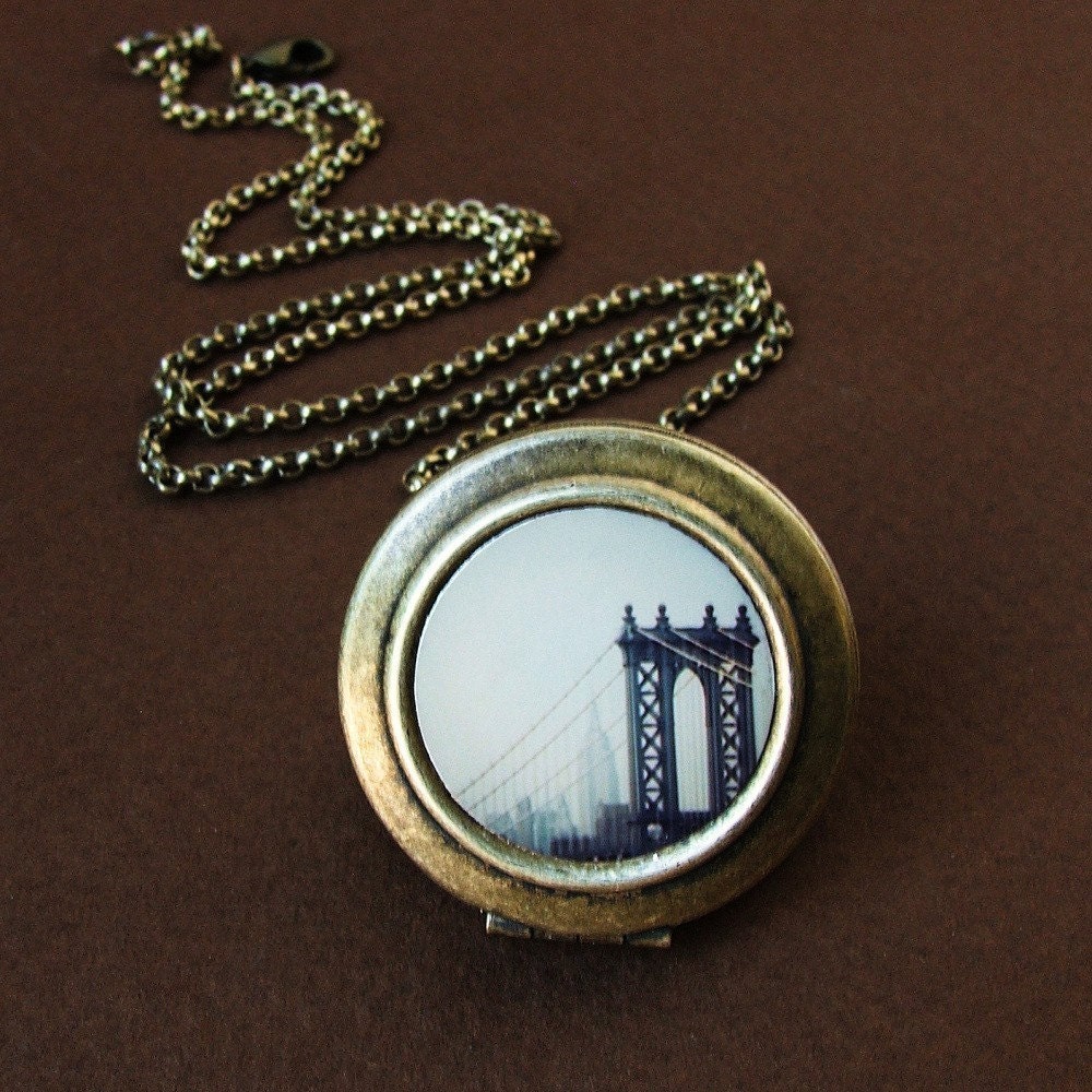 First We Take Manhattan - Manhattan Bridge Photo Art Locket Necklace