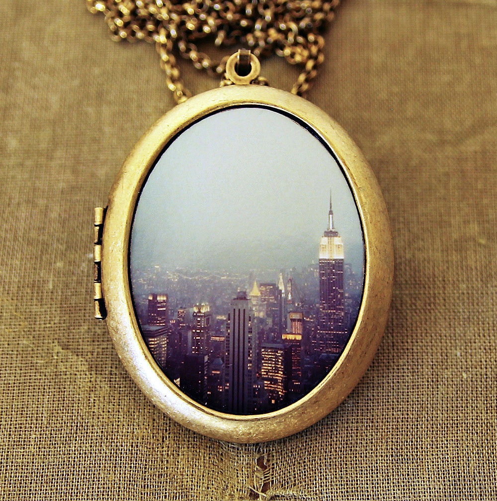 New York Nights - Photo Locket - NYC Skyline at Twilight Photo Locket Necklace