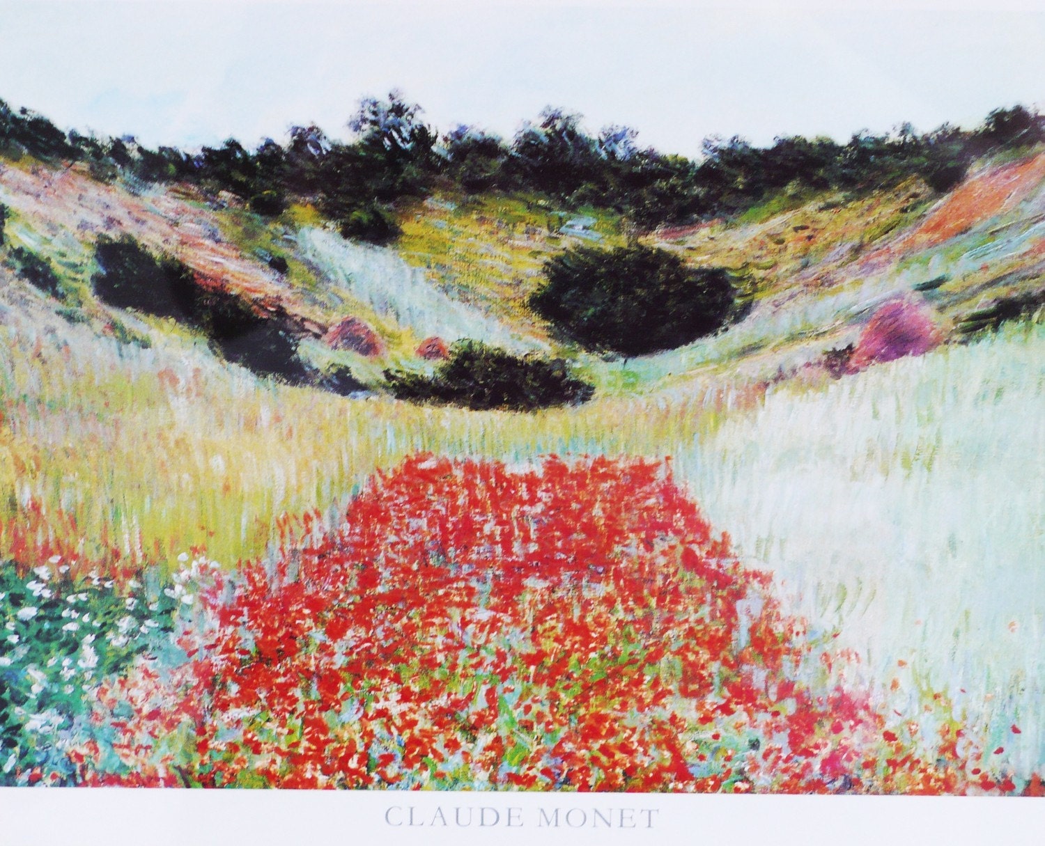 Framed Claude Monet  Poppy Field in a Hollow near Giverny Matted Framed Art Print Gold Wood Frame Red French Country Art Landscape