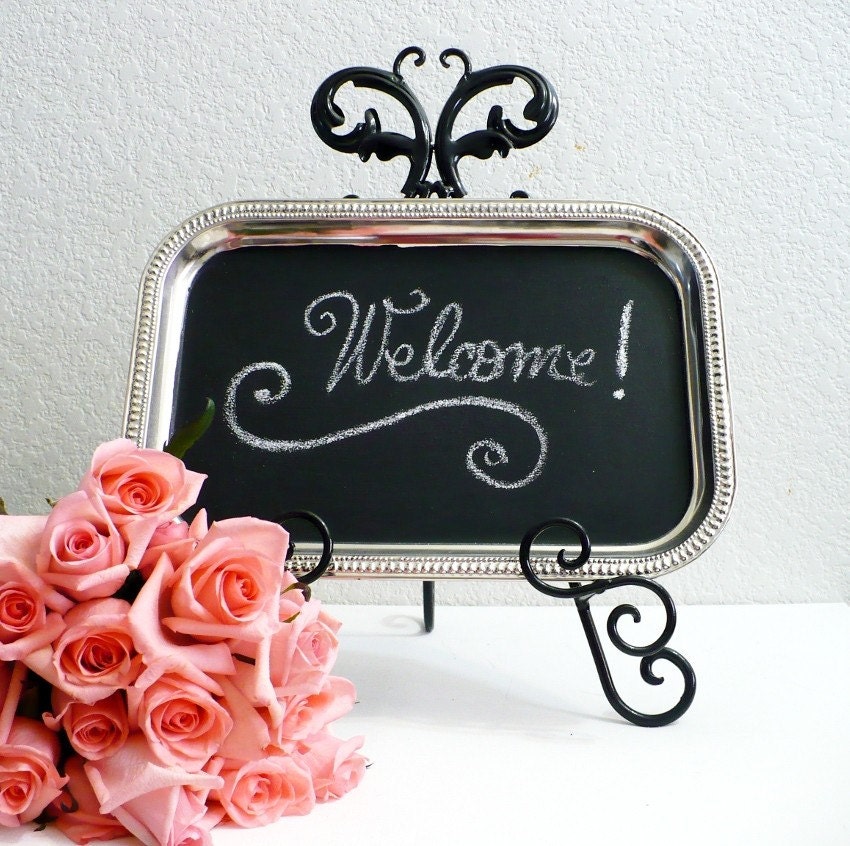 RESERVED -Elegant Rectangular Magnetic Chalkboard - Menu Memo Bulletin Chalk Board Bridal Party Baby Shower Foodie Hostess Photo Booth Prop