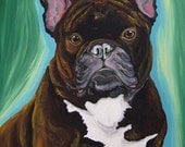 French Bulldog Pet Dog Portrait Custom Acrylic Gouache on Canvas 12 x 16-Carla Smale