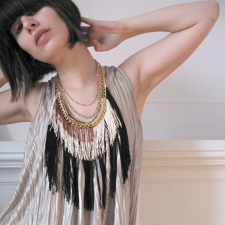 Fringe Necklace - Black, Champagne, Rust