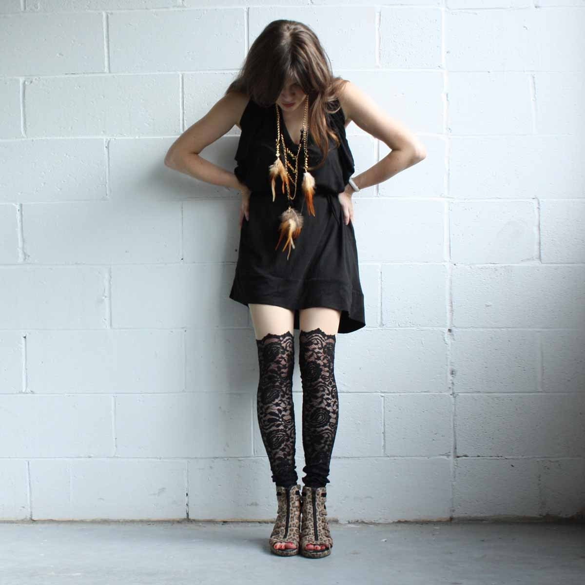 Lace Leggings - Black Lace - Psych Out Faux Thigh High - LAST PAIR