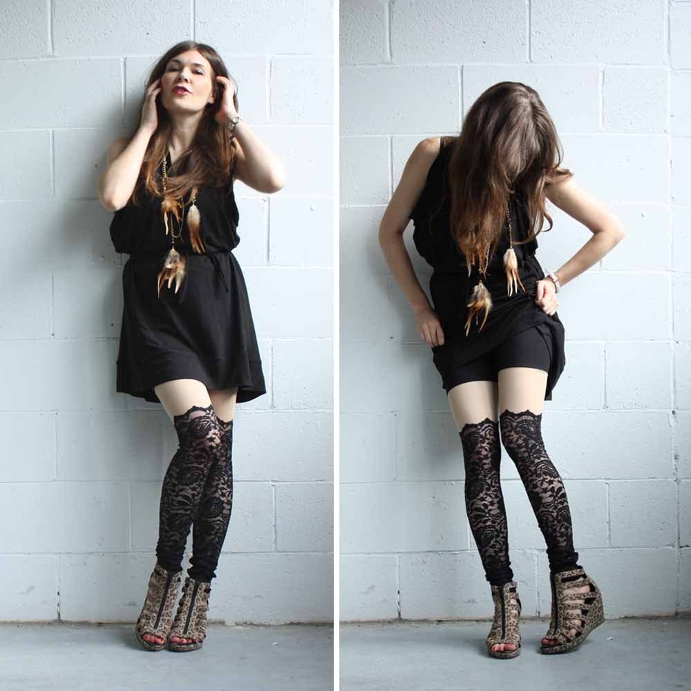 Lace Leggings - Black Lace - Psych Out Faux Thigh High - LAST PAIR