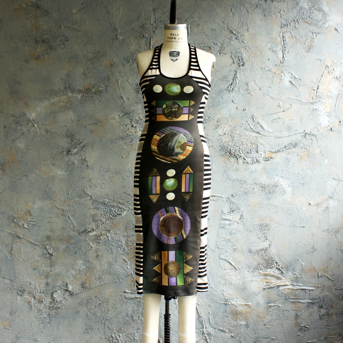 Totem Racerback Tank Dress - Textured Striped Jersey and Digitally Printed Organic Cotton - XS, S, M or L