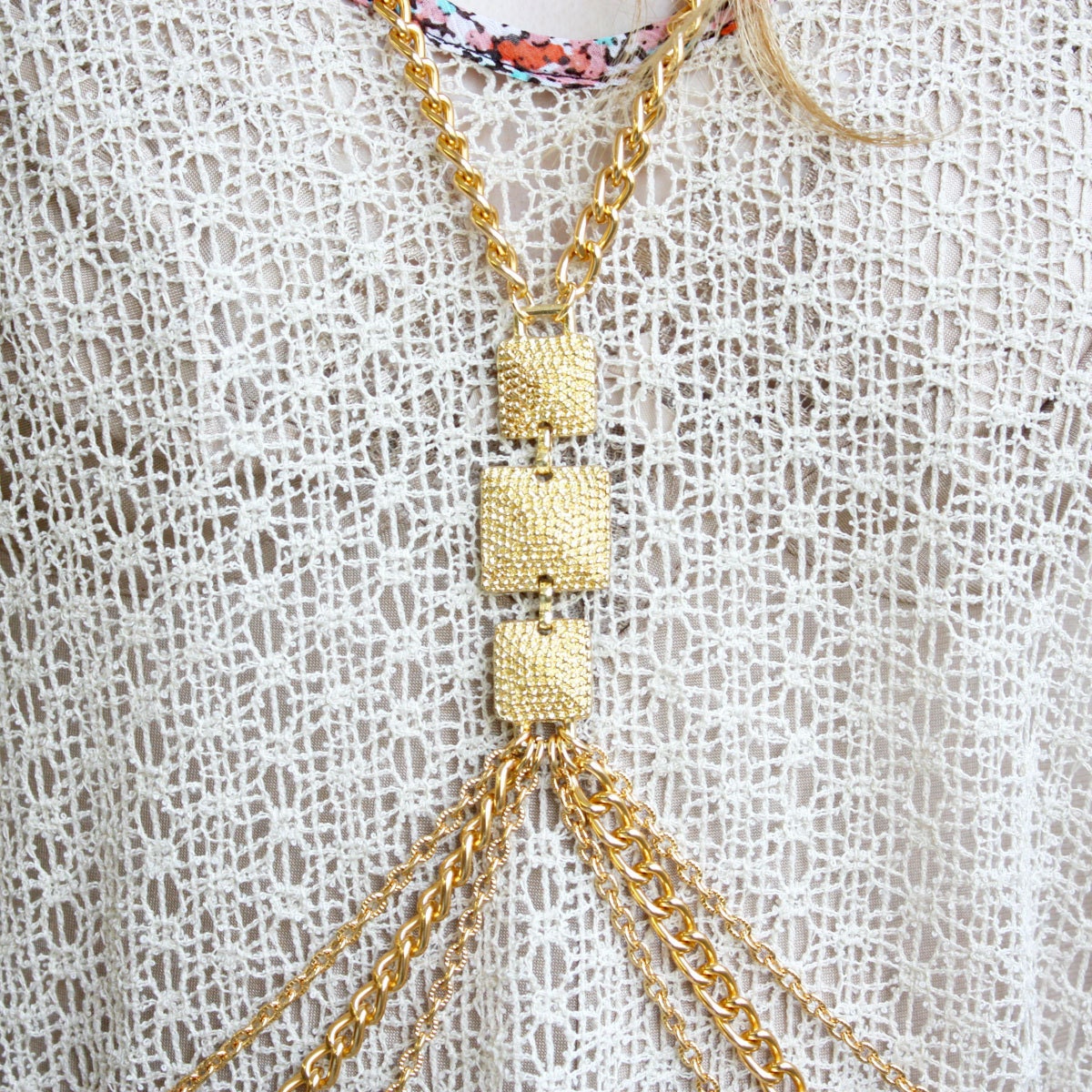 Gold tone Body chain with pyramid stud detail