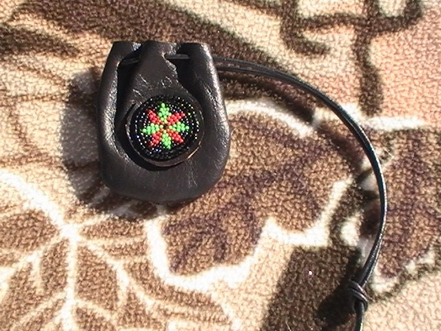 Beaded Leather Pouch Healing Onyx Worrystone Gift Father Stop Smoking Worrier DragonflyRidge