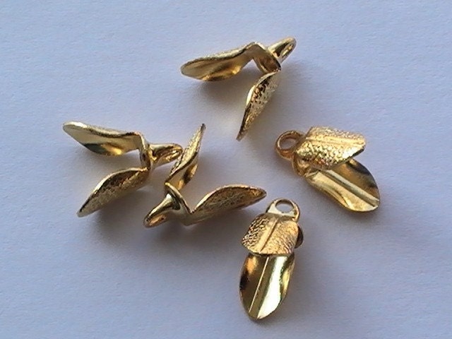 Gold Silver Leaf Pendant Bail DIY Wholesale Jewelry Supplies 8mm 10pc Fold Glue Dangles Charms Necklace Bracelet Anklet DragonflyRidge