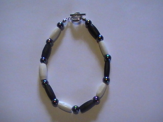 Hematite Stone White Black Bone Bracelet Handmade Gifts Men Women Father Mother DragonflyRidge