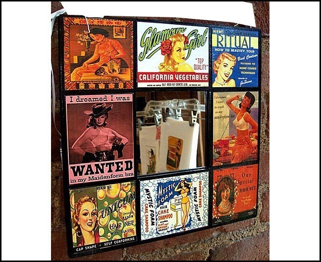 wall mirror beauty advertisement pin up girl 1950's retro vintage ephemera kitsch