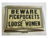 Beware pickpockets metal wallet vintage retro New Orleans pin up rockabilly cigarette case