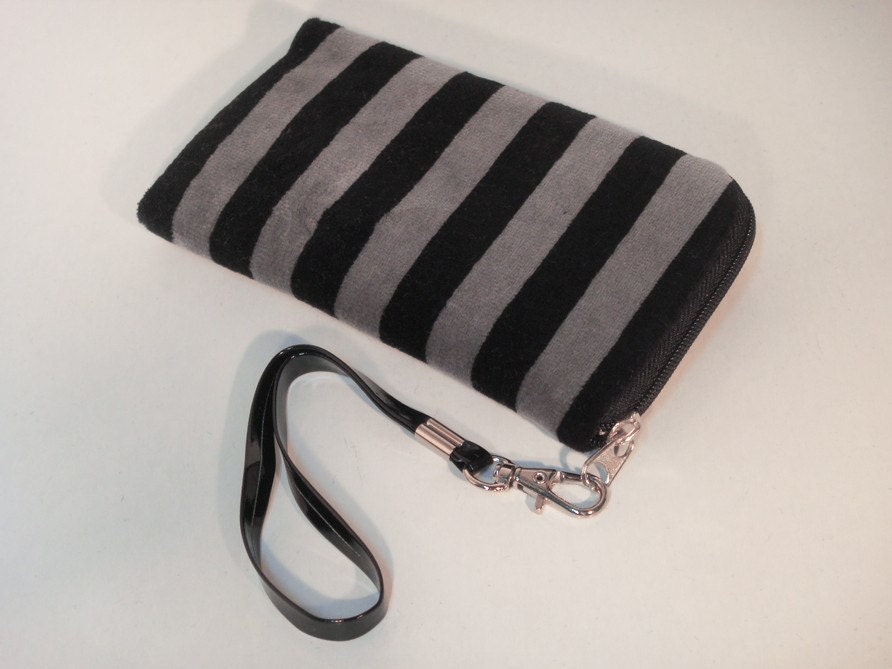 Soft black and grey stripe pouch