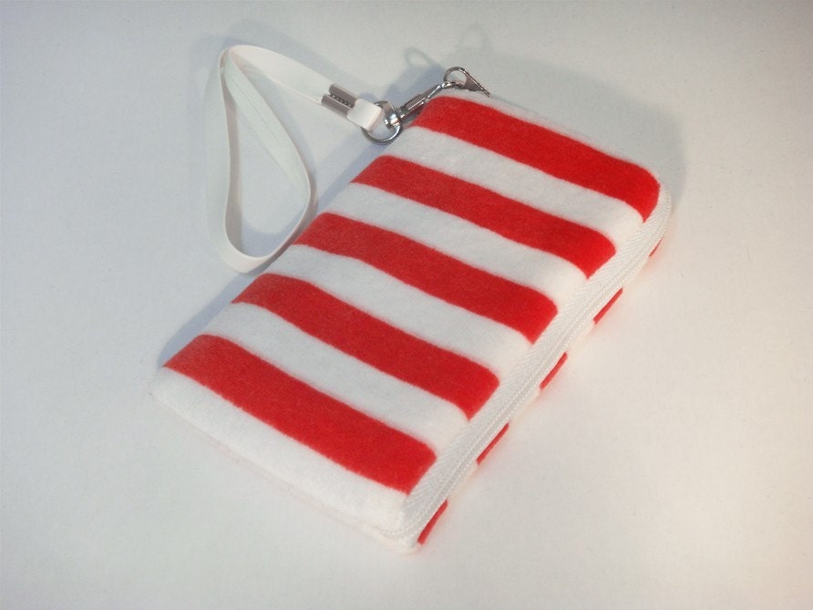 Soft red and white stripe pouch