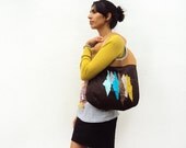 Mint, Yellow and Grey Pleats on Caramel and Brown Round Bag