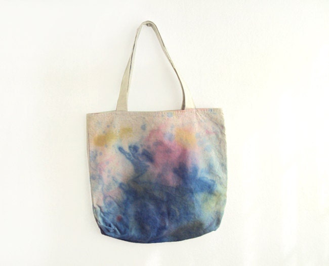 blue, pink and yellow texture canvas tote
