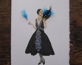 1926 Lanvin Black taffeta with crystal embroidery"Picture Dress"fashion illustration note card