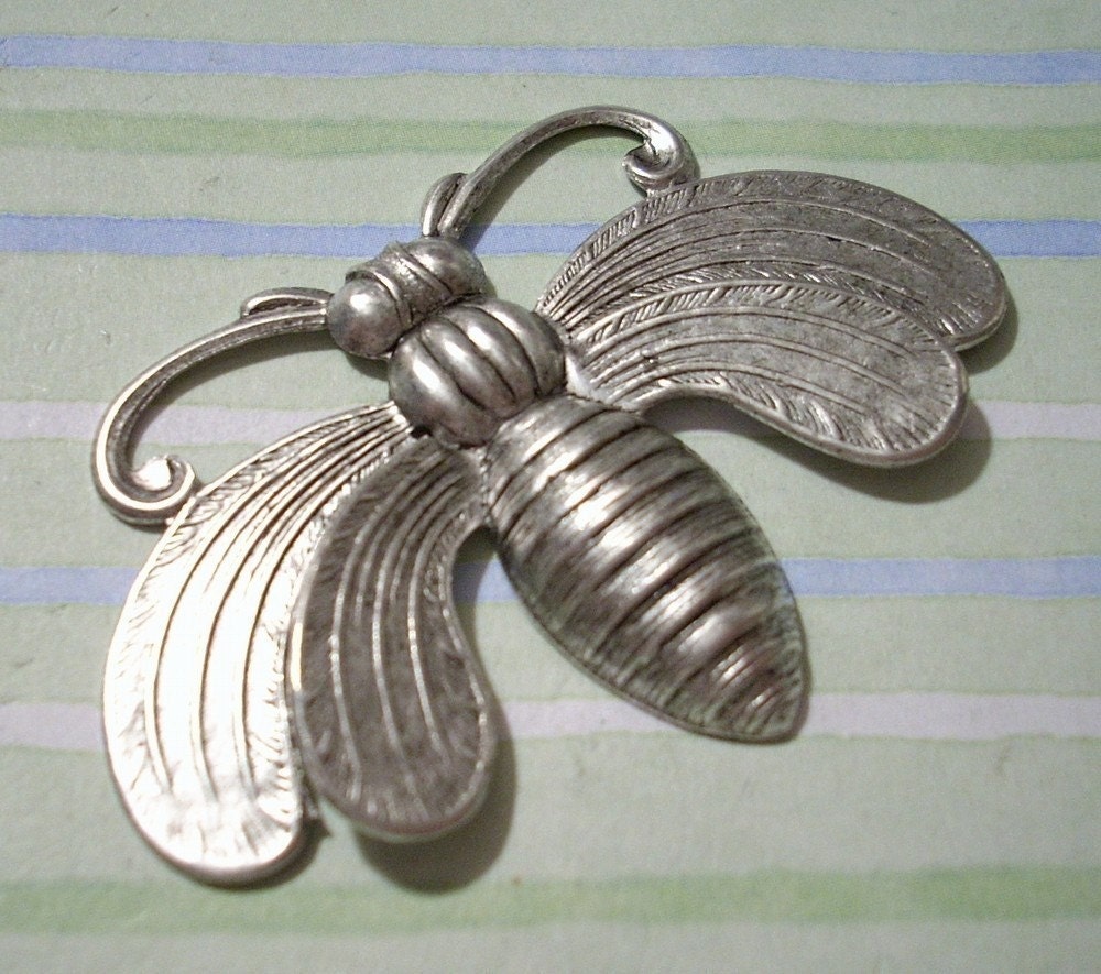 Large Oxidized Silver Bee Stamping Necklace Pendant