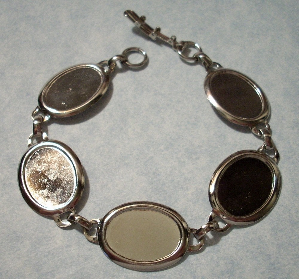 Sterling Plated Bracelet Blank with Five Oval 18 x 13mm Settings