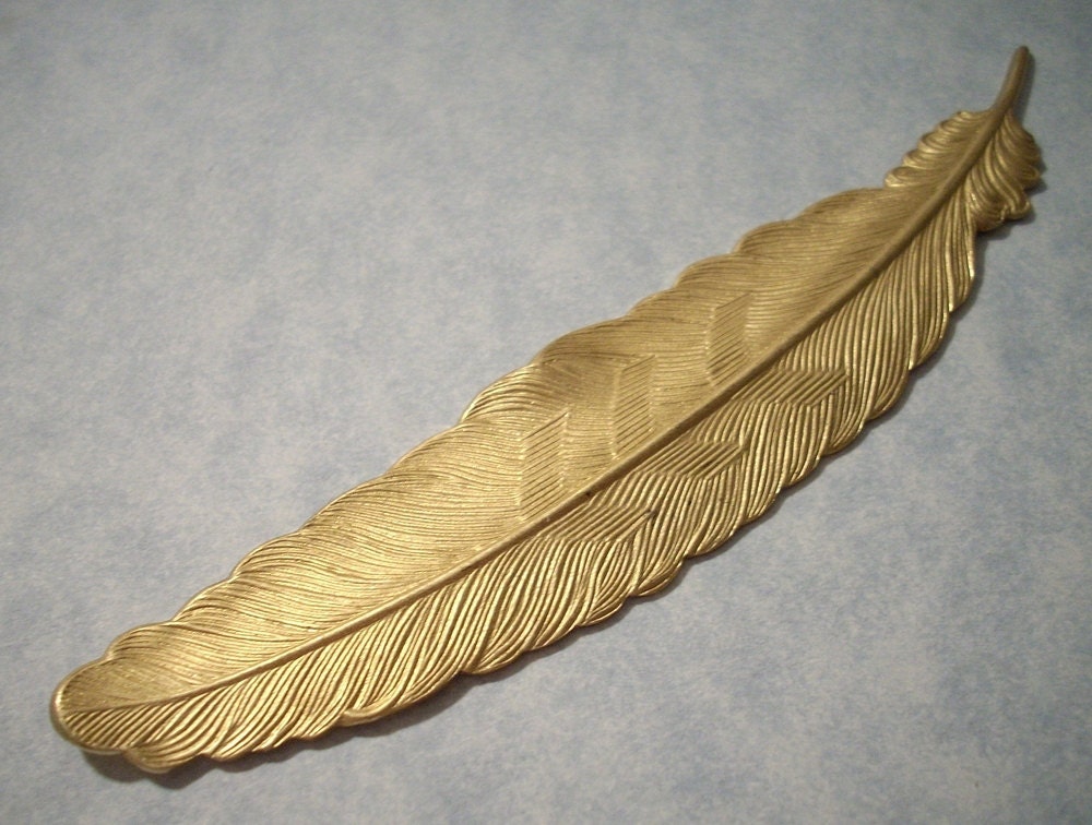 Large Raw Brass Feather Stamping 4.5 Inches 116mm