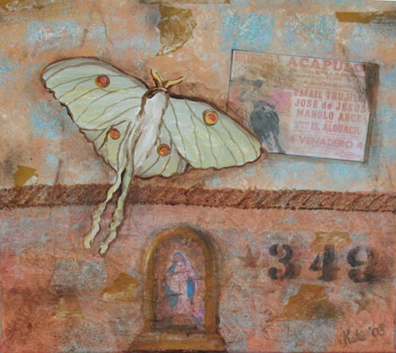 Luna Moth in Mexico  Original Painting 16 x 16 inches by Kate Ladd On SALE Now