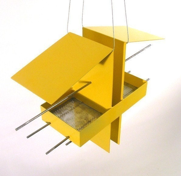 Duo Modern Hanging Bird Feeder in Yellow