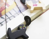 Fun & Funny black cat wooden necklace