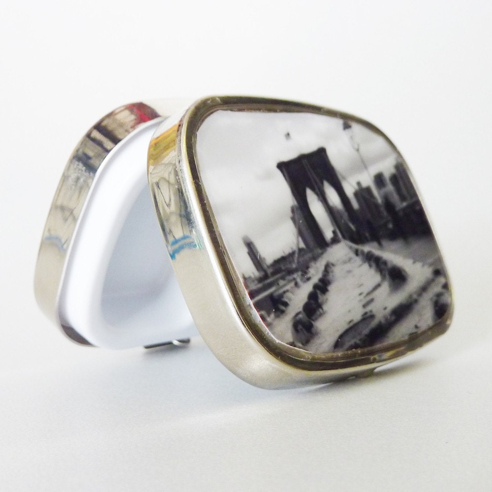 Brooklyn Bridge Black and White Photo Pill Box