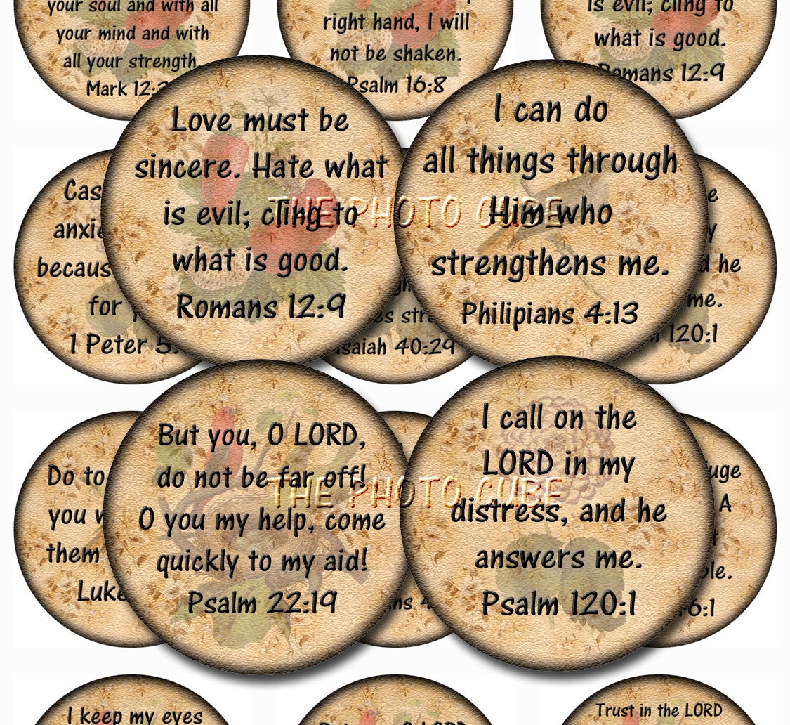 Bible Verses on 2.25 inch circles Lovely pRiMiTiVe Digital Collage Sheet JPG Digital File- Hope, Inspirational, Love-BUy ONe GEt ONe FREE