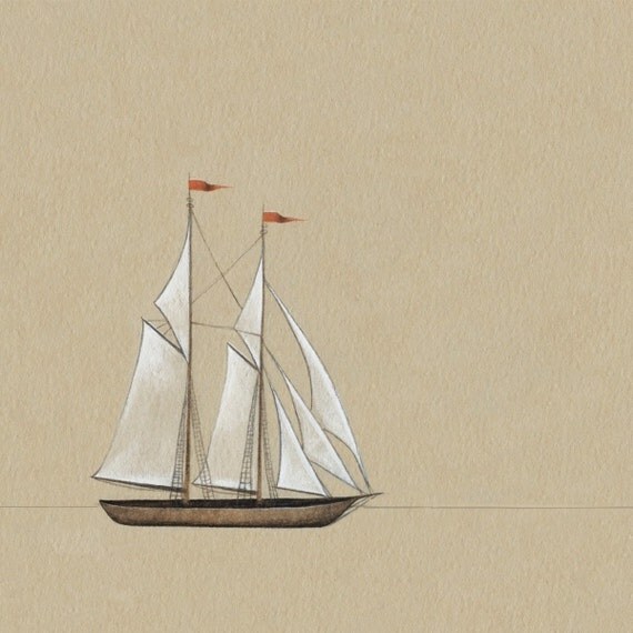 Little Ship At Sea- print of original gouache painting