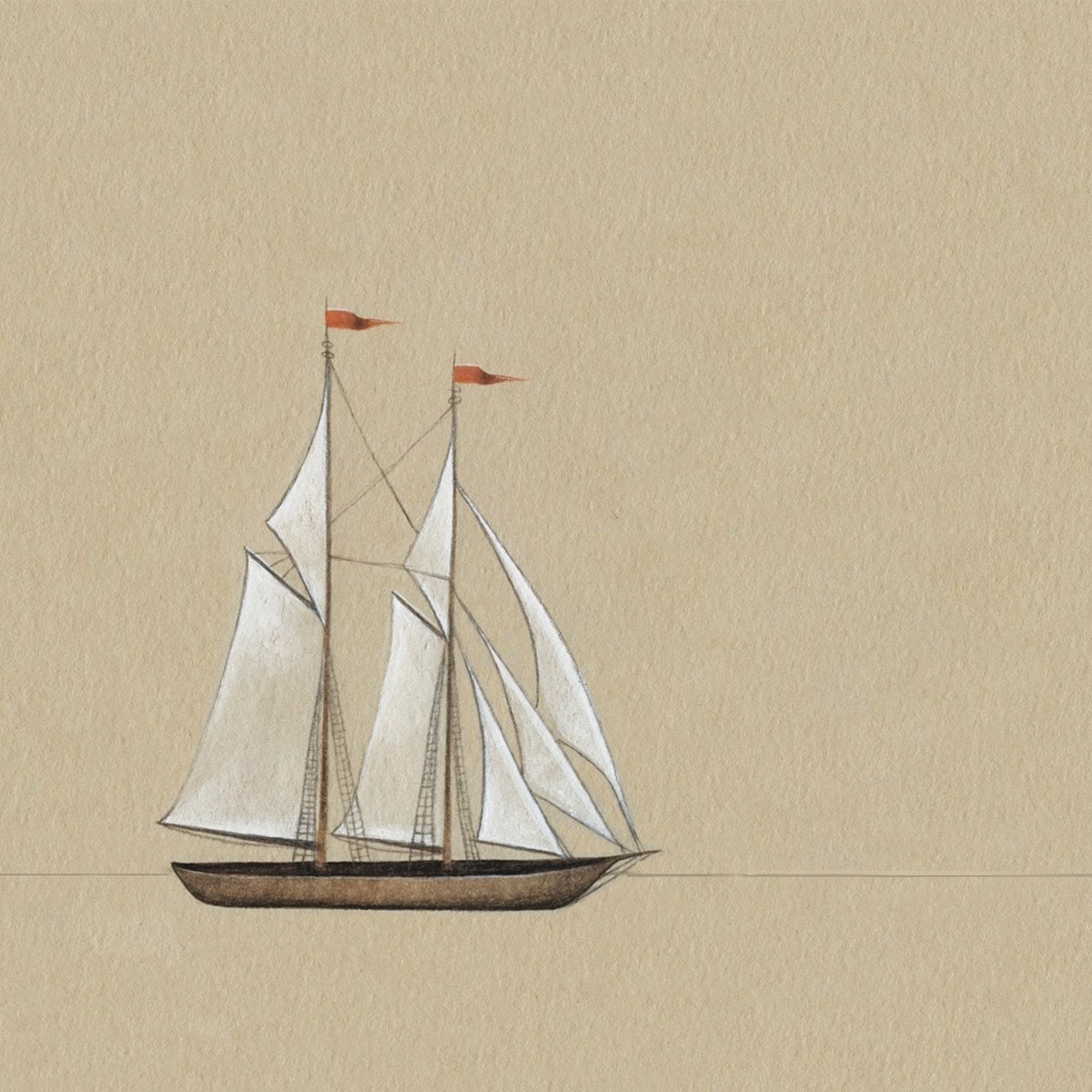 Little Ship At Sea- print of original gouache painting