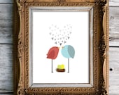birdie love - twins - nursery art print