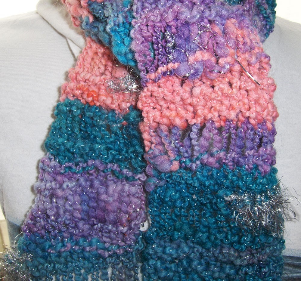 Clearance Sale Hand Knit Scarf Pop Candy aka Skating Rink sparkle