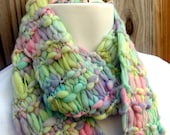 Scarf super soft hand knit Pastel Garden merino wool Ready to Ship